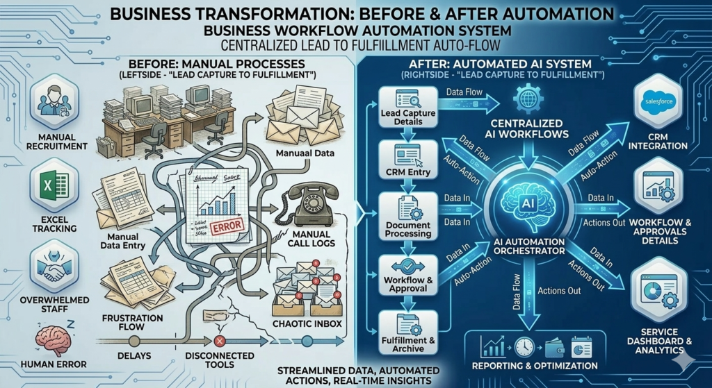 business operations before and after AI automation implementation
