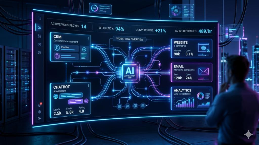 AI automation dashboard managing business workflows for Australian companies
